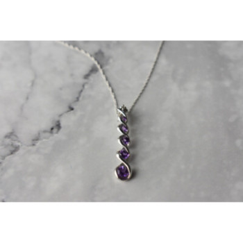 10K WHITE GOLD AMETHYST & DIAMOND CHAIN WITH PENDANT