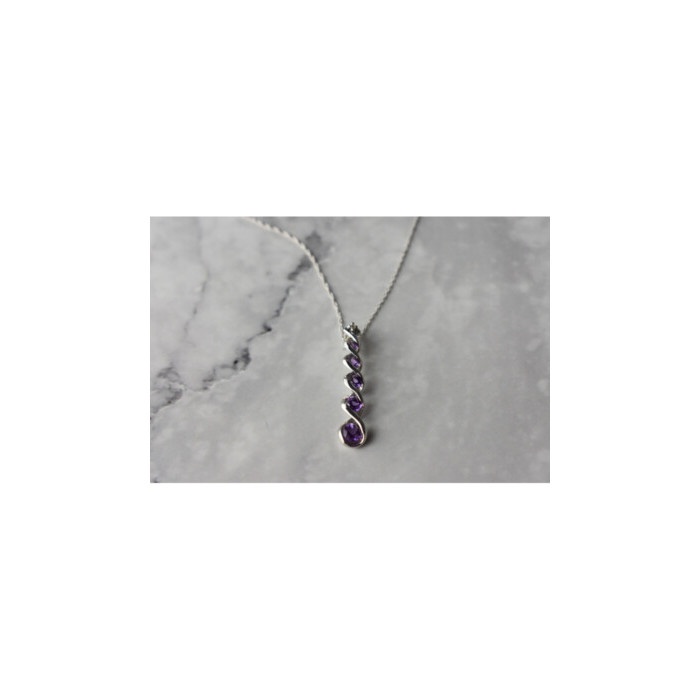 10K WHITE GOLD AMETHYST & DIAMOND CHAIN WITH PENDANT