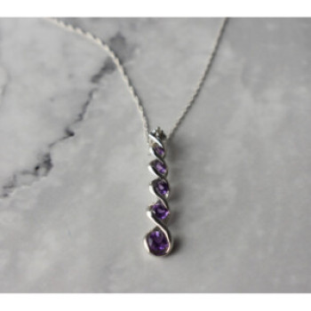 10K White Gold Amethyst & Diamond Chain With Pendant