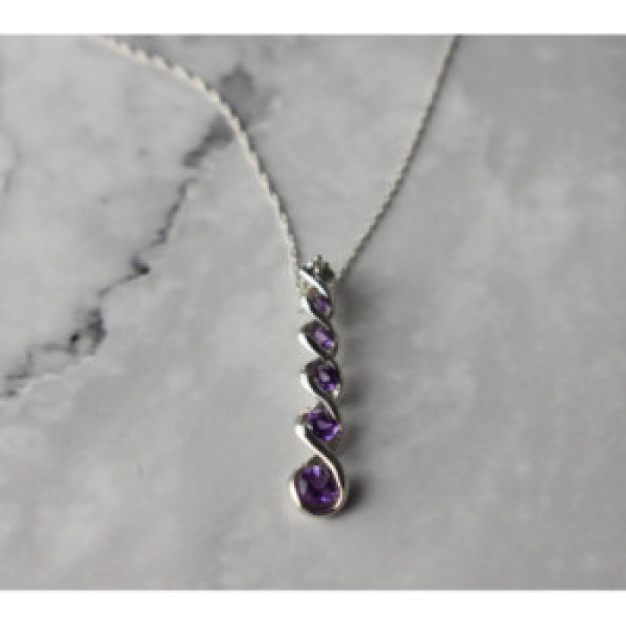 10K White Gold Amethyst & Diamond Chain With Pendant