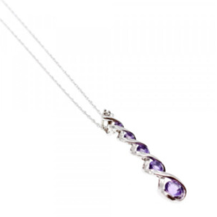 10K White Gold Amethyst & Diamond Chain With Pendant