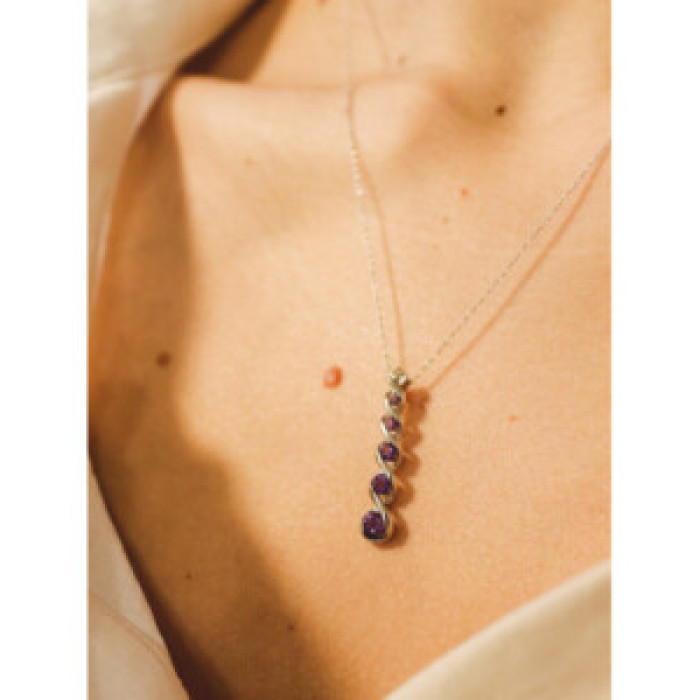 10K White Gold Amethyst & Diamond Chain With Pendant