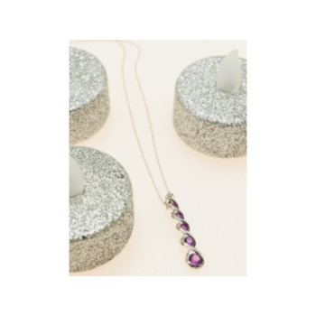 10K WHITE GOLD AMETHYST & DIAMOND CHAIN WITH PENDANT