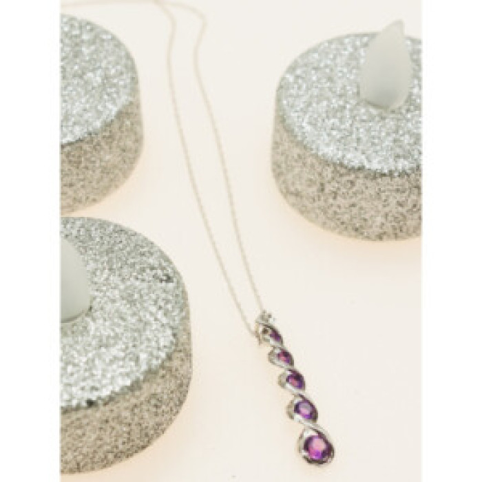 10K White Gold Amethyst & Diamond Chain With Pendant