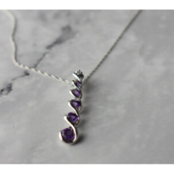 10K White Gold Amethyst & Diamond Chain With Pendant