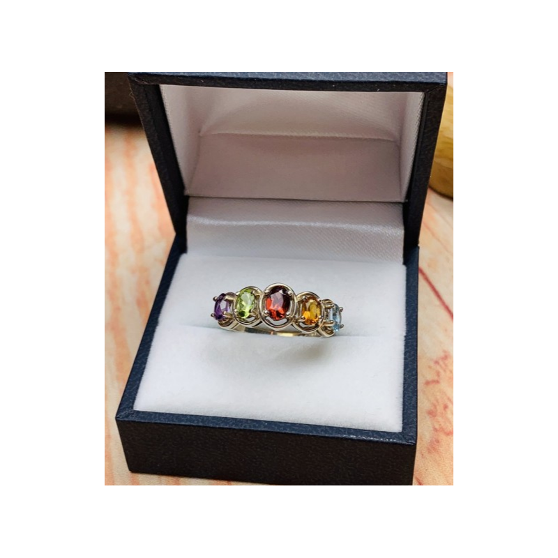 925 Sterling Silver Multi Gemstones Ring Size 9.5