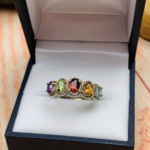 925 Sterling Silver Multi Gemstones Ring Size 9.5