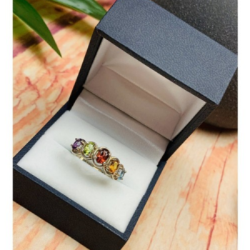 925 Sterling Silver Multi Gemstones Ring Size 9.5