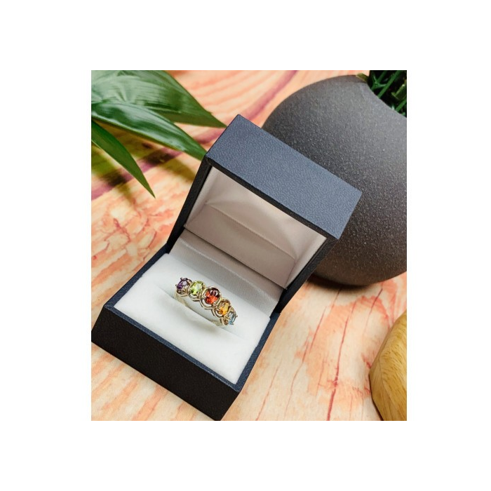 925 Sterling Silver Multi Gemstones Ring Size 9.5