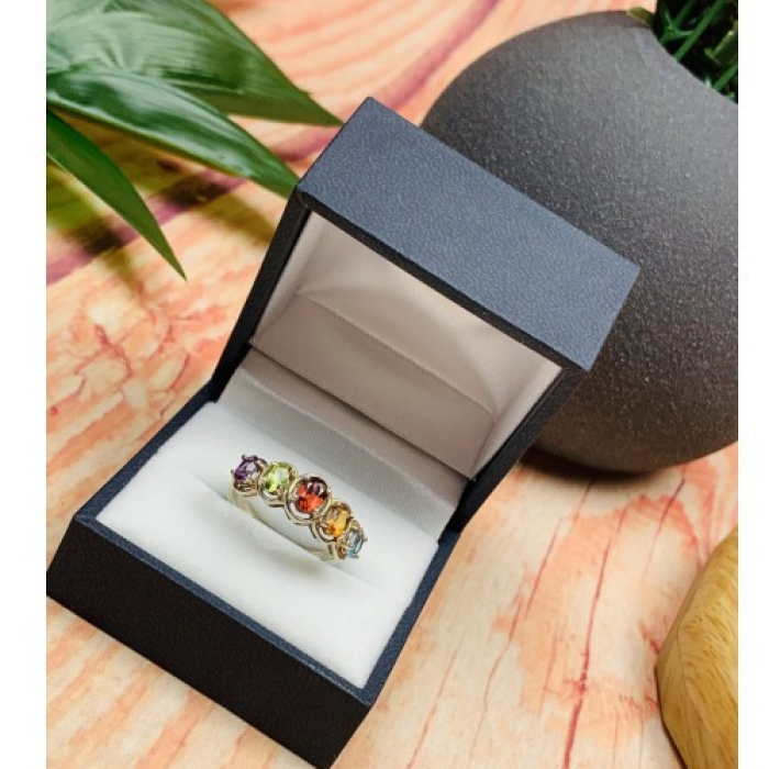 925 Sterling Silver Multi Gemstones Ring Size 9.5