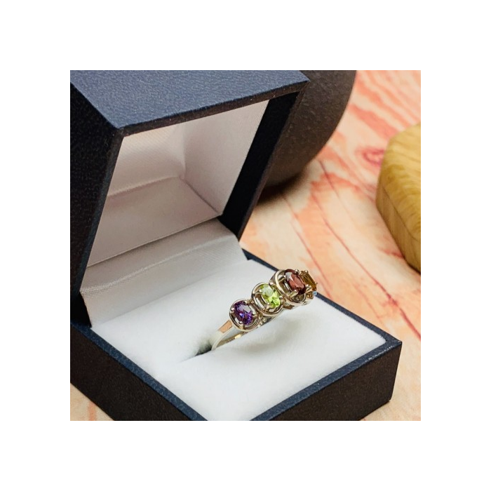 925 Sterling Silver Multi Gemstones Ring Size 9.5