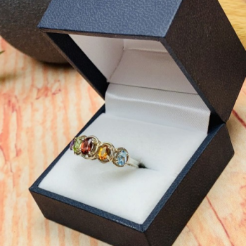 925 Sterling Silver Multi Gemstones Ring Size 9.5