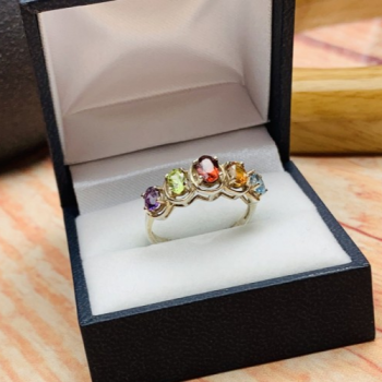 925 Sterling Silver Multi Gemstones Ring Size 9.5