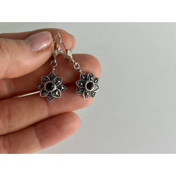925 Sterling Silver Garnet & Marcasites 