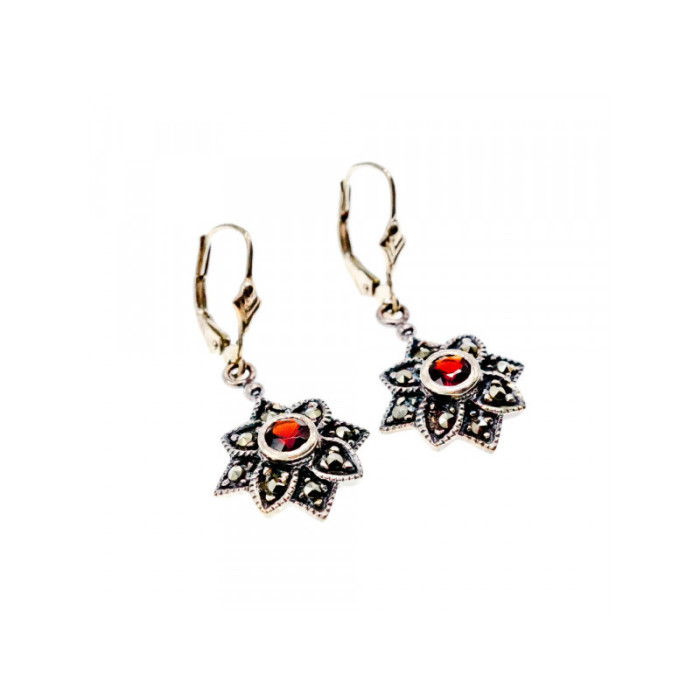 925 Sterling Silver Garnet & Marcasites 