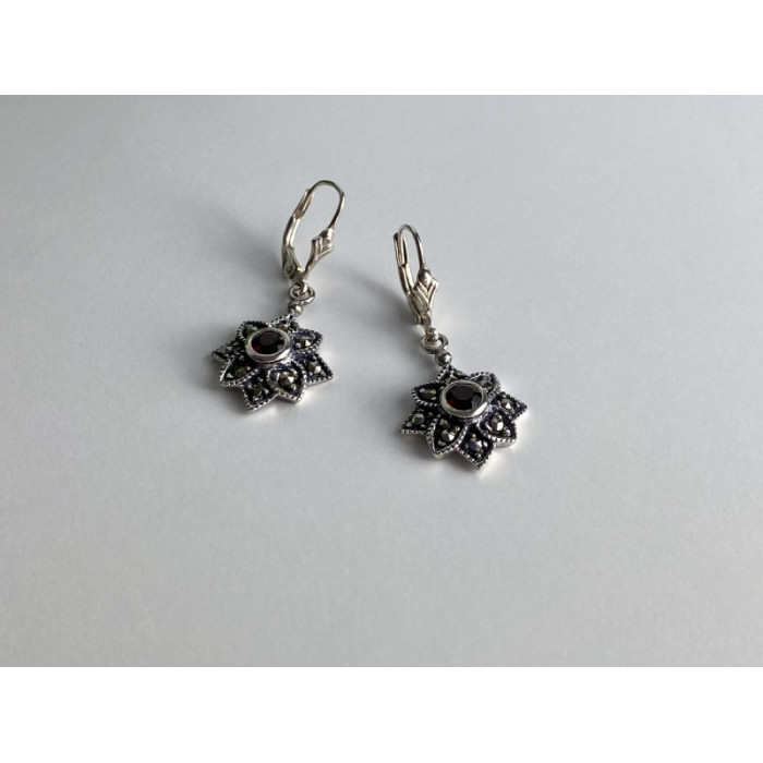 925 Sterling Silver Garnet & Marcasites 