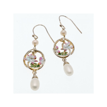 925 STERLING SILVER PEARLS & ENAMEL EARRINGS