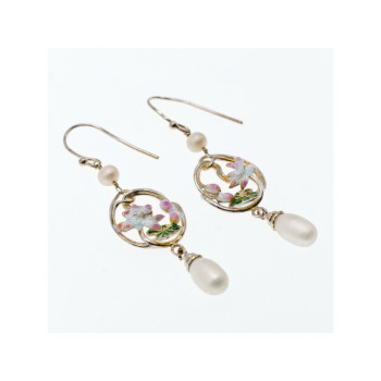 925 STERLING SILVER PEARLS & ENAMEL EARRINGS