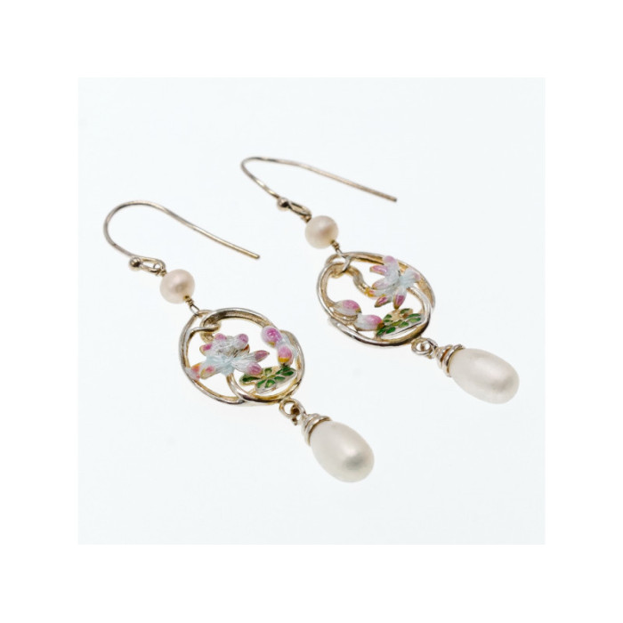 925 STERLING SILVER PEARLS & ENAMEL EARRINGS