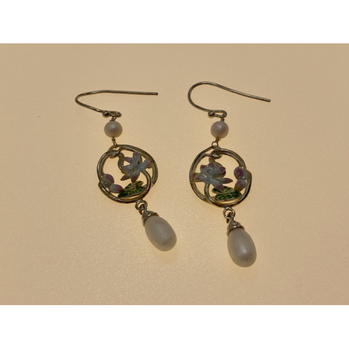 925 STERLING SILVER PEARLS & ENAMEL EARRINGS
