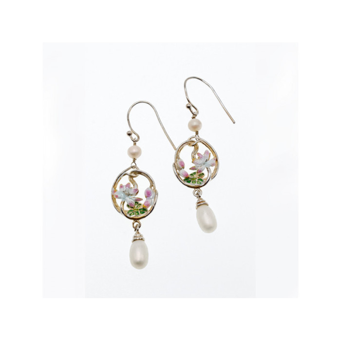 925 STERLING SILVER PEARLS & ENAMEL EARRINGS