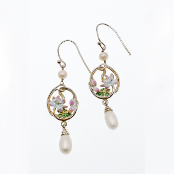 925 Sterling Silver Pearls & Enamel Earrings