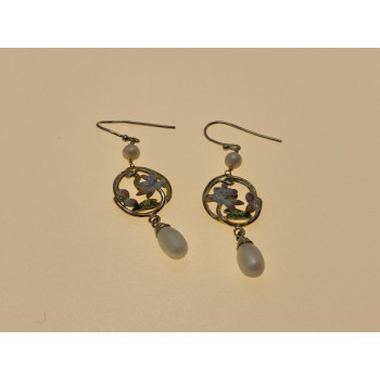 925 STERLING SILVER PEARLS & ENAMEL EARRINGS
