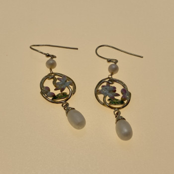 925 Sterling Silver Pearls & Enamel Earrings