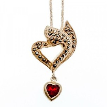 925 Sterling Silver Almandine & Marcasites Chain With Pendant
