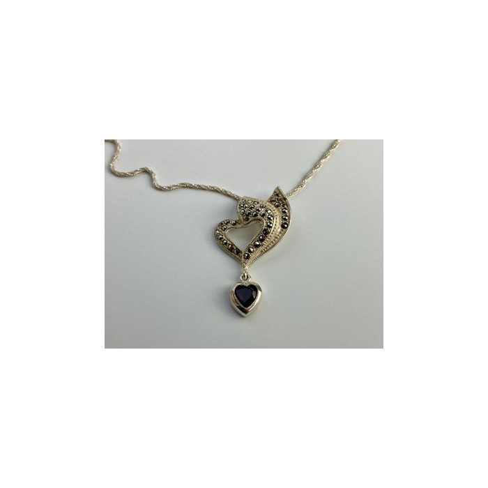 925 Sterling Silver Almandine & Marcasites Chain with Pendant