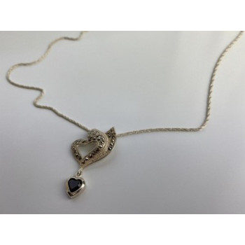 925 Sterling Silver Almandine & Marcasites Chain with Pendant