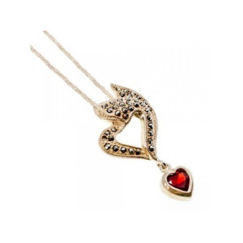 925 Sterling Silver Almandine & Marcasites Chain with Pendant