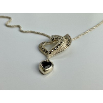 925 Sterling Silver Almandine & Marcasites Chain with Pendant