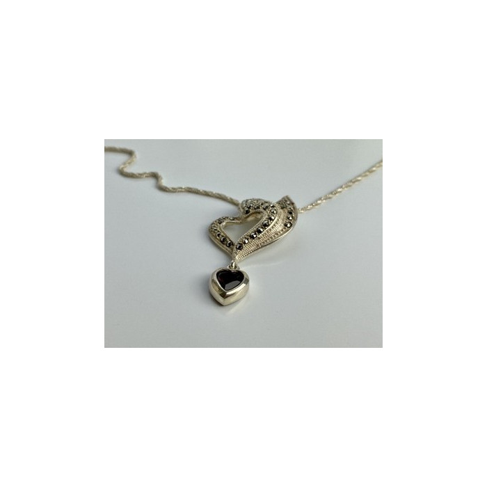 925 Sterling Silver Almandine & Marcasites Chain with Pendant