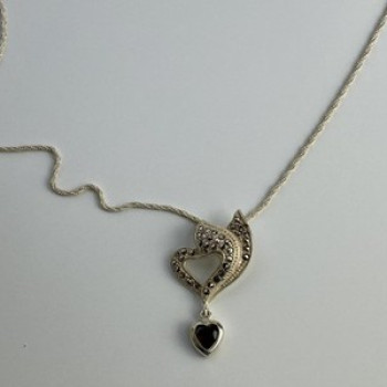 925 Sterling Silver Almandine & Marcasites Chain With Pendant
