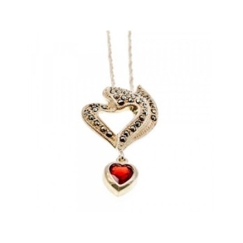 925 Sterling Silver Almandine & Marcasites Chain with Pendant