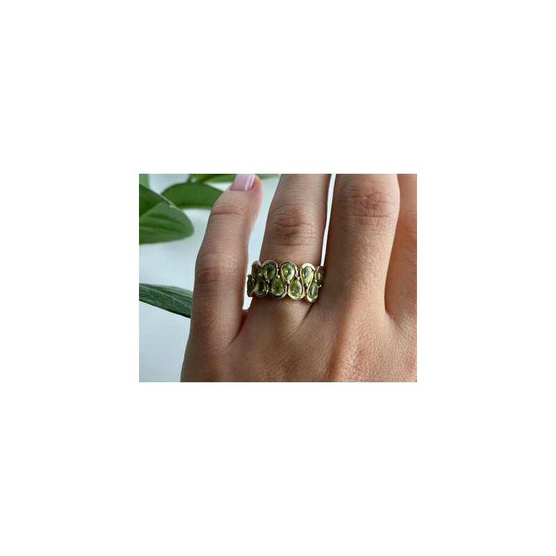 925 Sterling Silver Gold Plated Peridot Ring Size 6.5