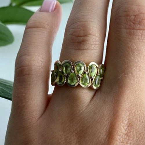 925 Sterling Silver Gold Plated Peridot Ring Size 6.5