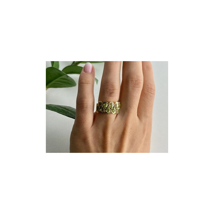 925 Sterling Silver Gold Plated Peridot Ring Size 6.5