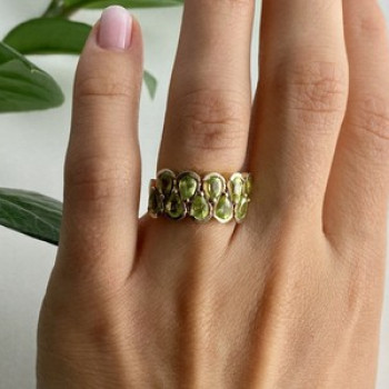 925 Sterling Silver Gold Plated Peridot Ring Size 6.5