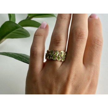 925 Sterling Silver Gold Plated Peridot Ring Size 6.5