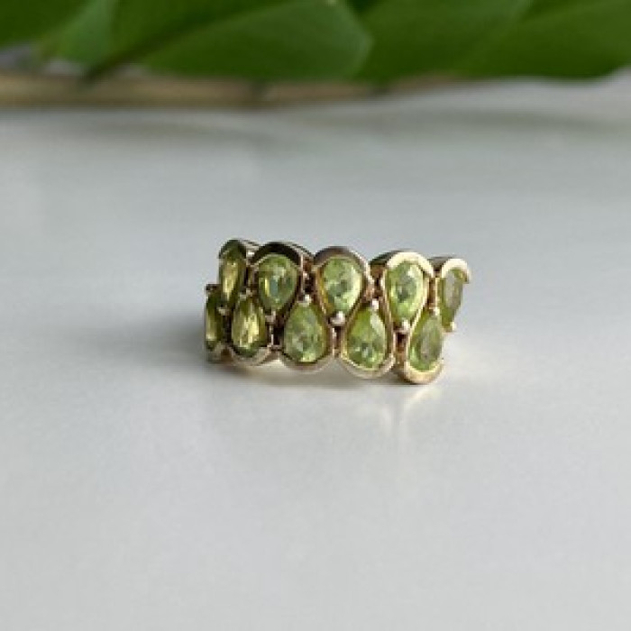 925 Sterling Silver Gold Plated Peridot Ring Size 6.5