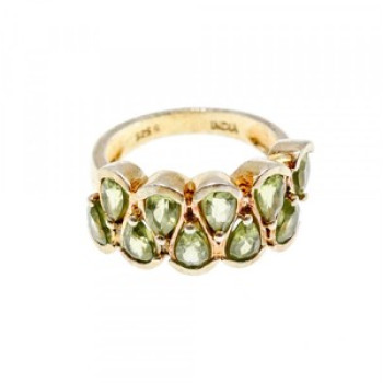 925 Sterling Silver Gold Plated Peridot Ring Size 6.5