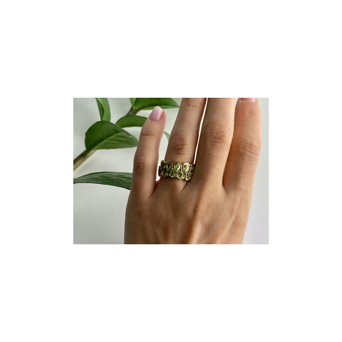 925 Sterling Silver Gold Plated Peridot Ring Size 6.5