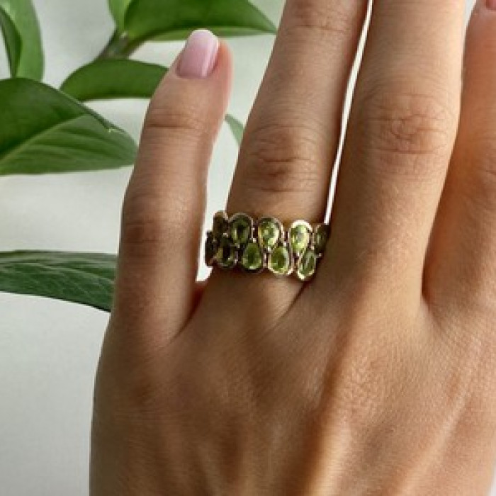 925 Sterling Silver Gold Plated Peridot Ring Size 6.5