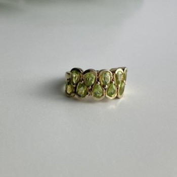 925 Sterling Silver Gold Plated Peridot Ring Size 6.5
