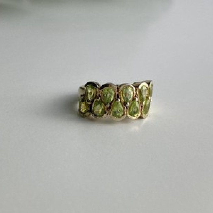 925 Sterling Silver Gold Plated Peridot Ring Size 6.5