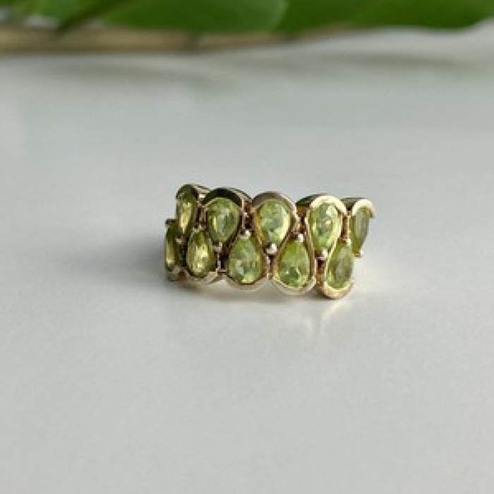 925 Sterling Silver Gold Plated Peridot Ring Size 6.5