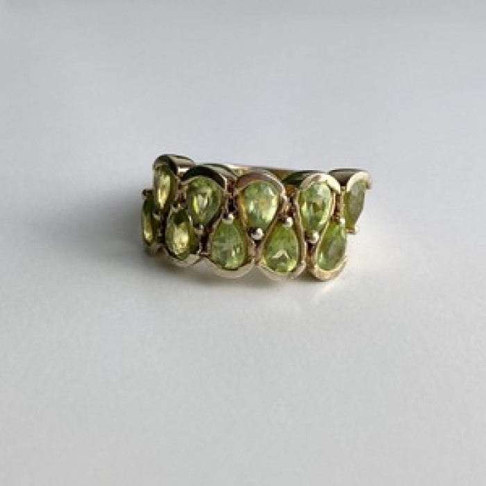 925 Sterling Silver Gold Plated Peridot Ring Size 6.5
