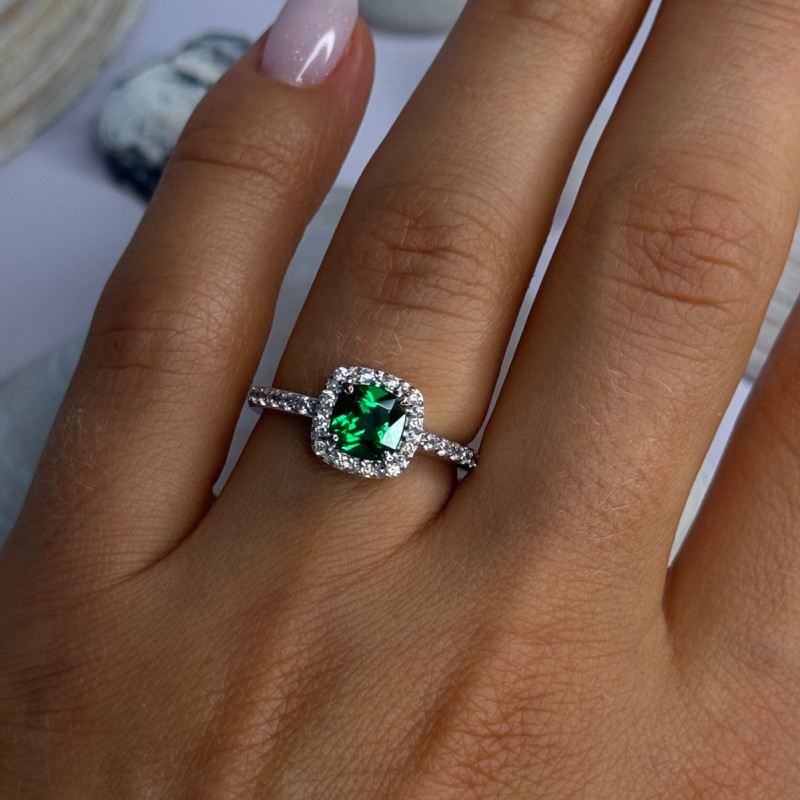 925 Sterling Silver Emerald & Beryl Ring Size 7